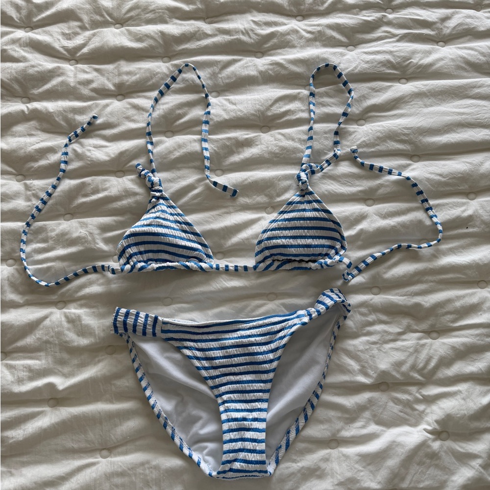 Xhilaration Blue and White Striped Bikini
